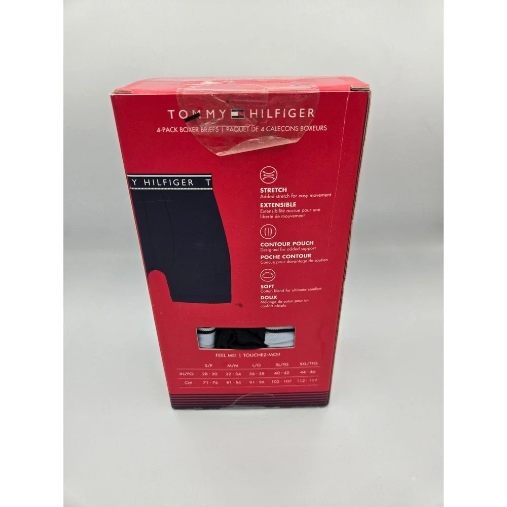 Tommy Hilfiger Mens Large 4-Pack Cotton Stretch Boxer Briefs Navy Red Blue NEW